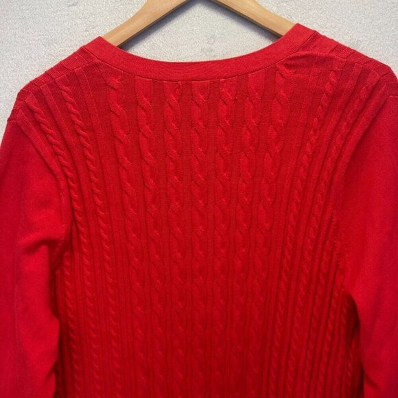 Lands' End Cable Knit Cardigan Sweater Women's 2X 20W-22W Red Holiday Christmas - Picture 11 of 12